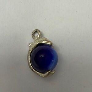 Vintage Silver Dolphin Blue Glass Orb Pendant - Women Jewelry
